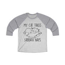Load image into Gallery viewer, My Cat Takes Sabbath Naps Baseball Tee - Adventist Apparel