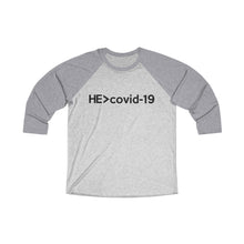 Load image into Gallery viewer, HE Is Greater Than Covid-19 Baseball Tee - Adventist Apparel