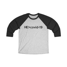Load image into Gallery viewer, HE Is Greater Than Covid-19 Baseball Tee - Adventist Apparel