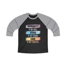 Load image into Gallery viewer, Humanity Jesus Love Baseball Tee - Adventist Apparel