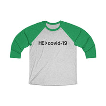 Load image into Gallery viewer, HE Is Greater Than Covid-19 Baseball Tee - Adventist Apparel