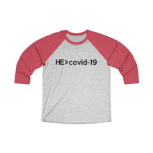 Load image into Gallery viewer, HE Is Greater Than Covid-19 Baseball Tee - Adventist Apparel