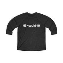 Load image into Gallery viewer, HE Is Greater Than Covid-19 Baseball Tee - Adventist Apparel