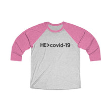 Load image into Gallery viewer, HE Is Greater Than Covid-19 Baseball Tee - Adventist Apparel