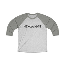 Load image into Gallery viewer, HE Is Greater Than Covid-19 Baseball Tee - Adventist Apparel
