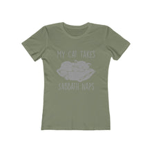 Load image into Gallery viewer, My Cat Takes Sabbath Naps Women&#39;s Tee - Adventist Apparel
