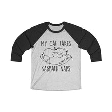 Load image into Gallery viewer, My Cat Takes Sabbath Naps Baseball Tee - Adventist Apparel
