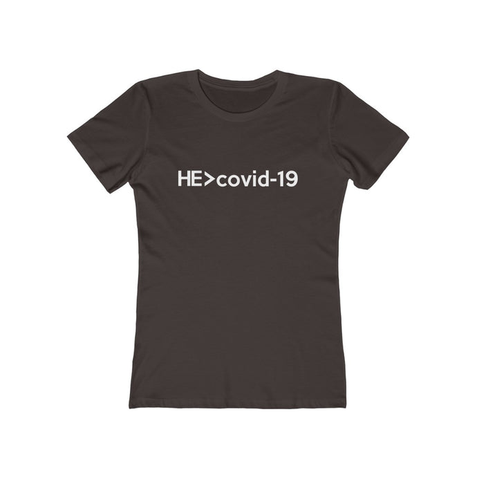 He Is Greater Than Covid-19 Women's Tee - Adventist Apparel