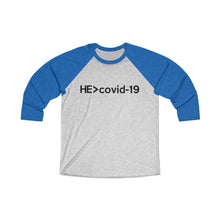 Load image into Gallery viewer, HE Is Greater Than Covid-19 Baseball Tee - Adventist Apparel
