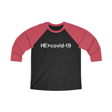 Load image into Gallery viewer, HE Is Greater Than Covid-19 Baseball Tee - Adventist Apparel
