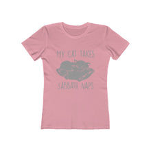 Load image into Gallery viewer, My Cat Takes Sabbath Naps Women&#39;s Tee - Adventist Apparel
