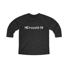 Load image into Gallery viewer, HE Is Greater Than Covid-19 Baseball Tee - Adventist Apparel
