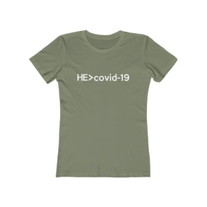 He Is Greater Than Covid-19 Women's Tee - Adventist Apparel