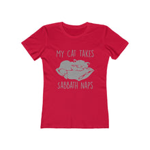 Load image into Gallery viewer, My Cat Takes Sabbath Naps Women&#39;s Tee - Adventist Apparel
